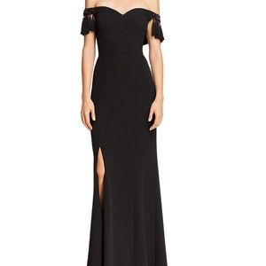 Aidan Mattox Tassle Off Shoulder Evening Gown